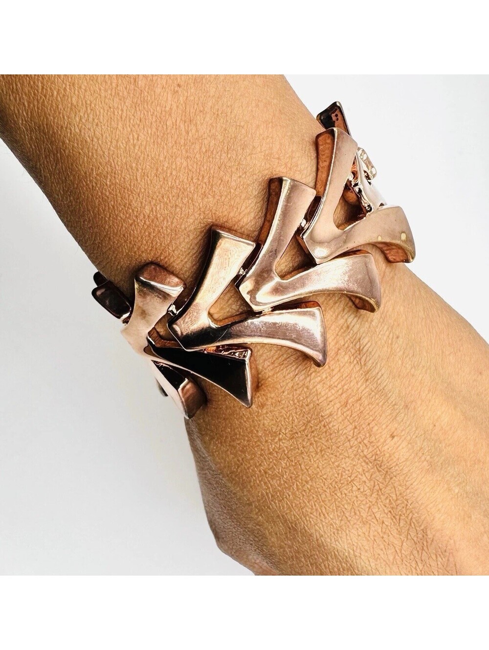Vintage Modernist Rose Gold Tone Chevron Panel Link Bracelet MCM